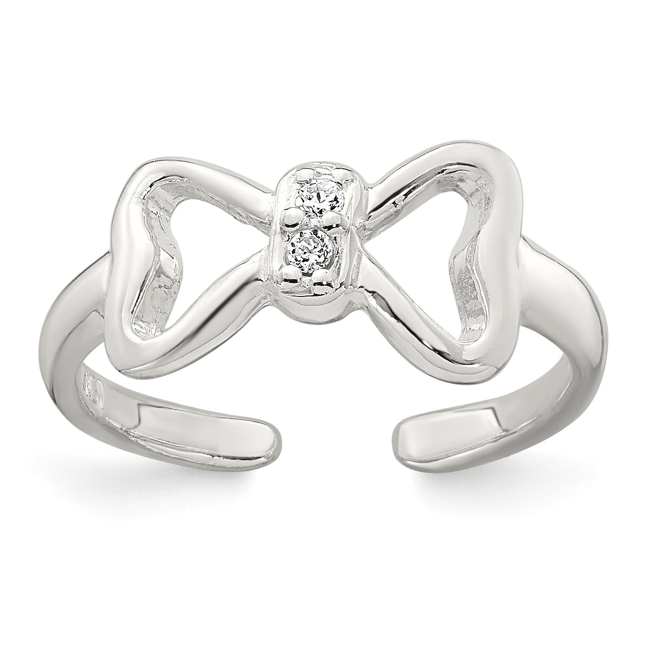 Sterling Silver Polished CZ Bow Adjustable Toe Ring Main image