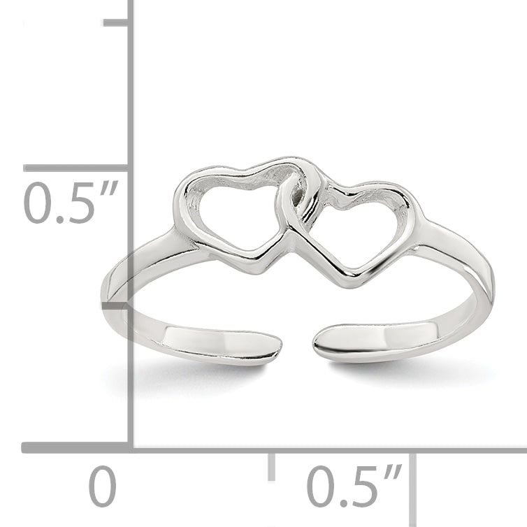 Sterling Silver Polished Interlocking 2-Hearts Toe Ring