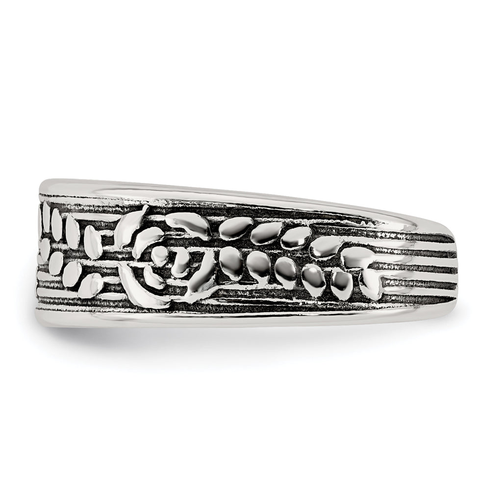 Sterling Silver Polished and Antiqued Rose and Leaf Pattern Toe Ring