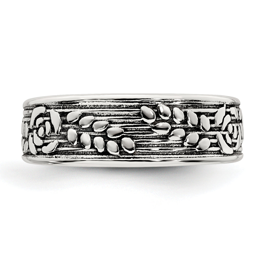Sterling Silver Polished and Antiqued Rose and Leaf Pattern Toe Ring