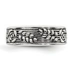 Sterling Silver Polished and Antiqued Rose and Leaf Pattern Toe Ring