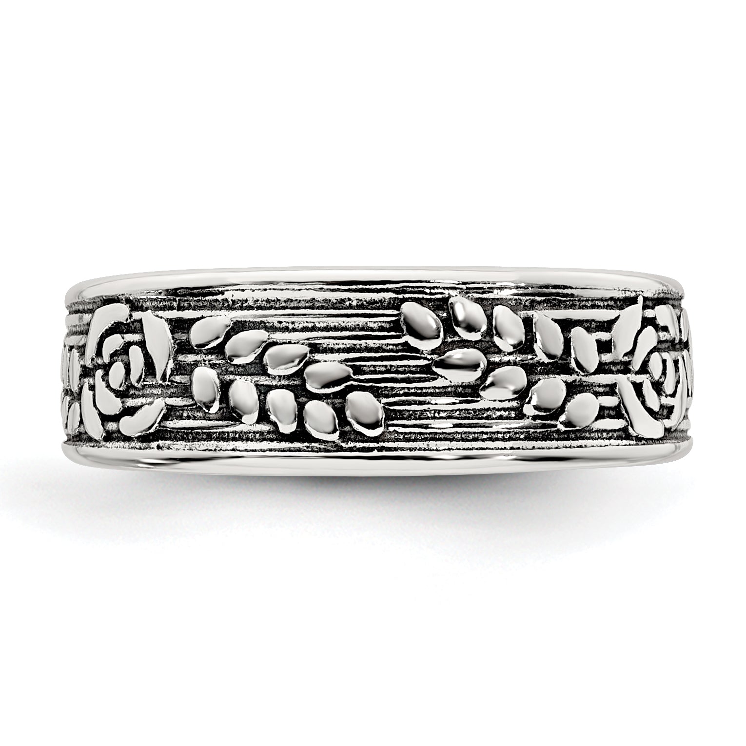 Sterling Silver Polished and Antiqued Rose and Leaf Pattern Toe Ring