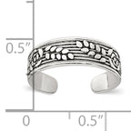 Sterling Silver Polished and Antiqued Rose and Leaf Pattern Toe Ring