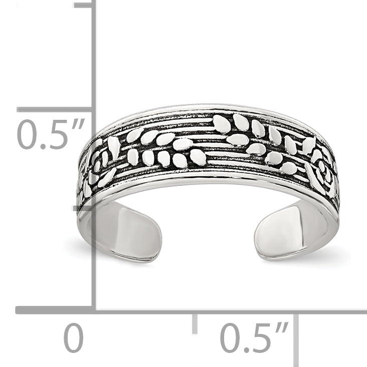 Sterling Silver Polished and Antiqued Rose and Leaf Pattern Toe Ring