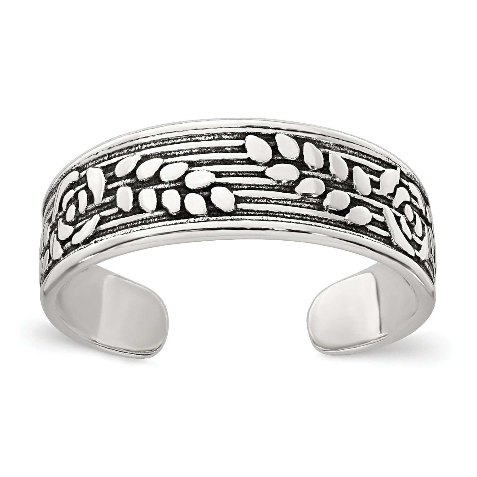 Sterling Silver Polished and Antiqued Rose and Leaf Pattern Toe Ring Main image