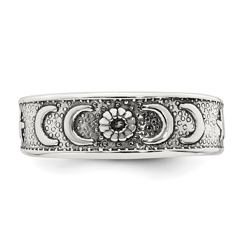 Sterling Silver Polished and Antiqued Moon and Star Toe Ring
