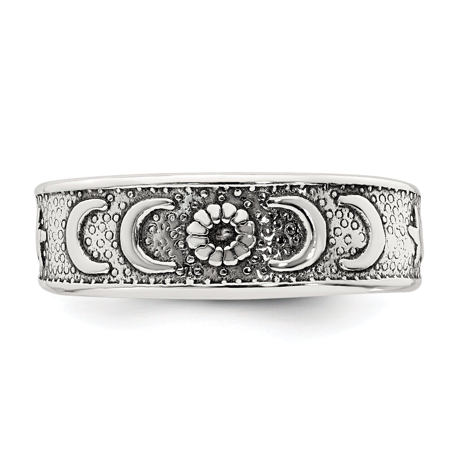 Sterling Silver Polished and Antiqued Moon and Star Toe Ring