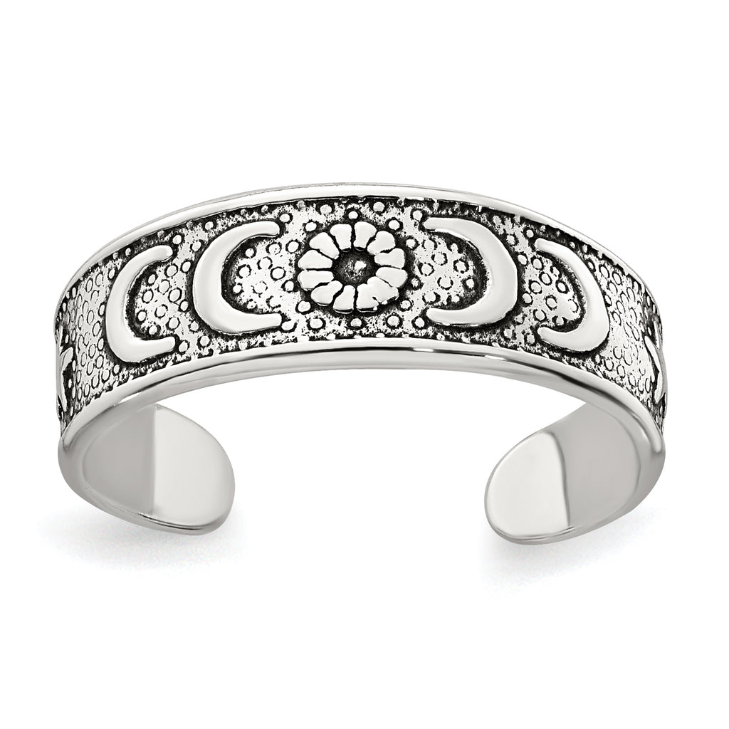 Sterling Silver Polished and Antiqued Moon and Star Toe Ring
