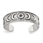 Sterling Silver Polished and Antiqued Moon and Star Toe Ring
