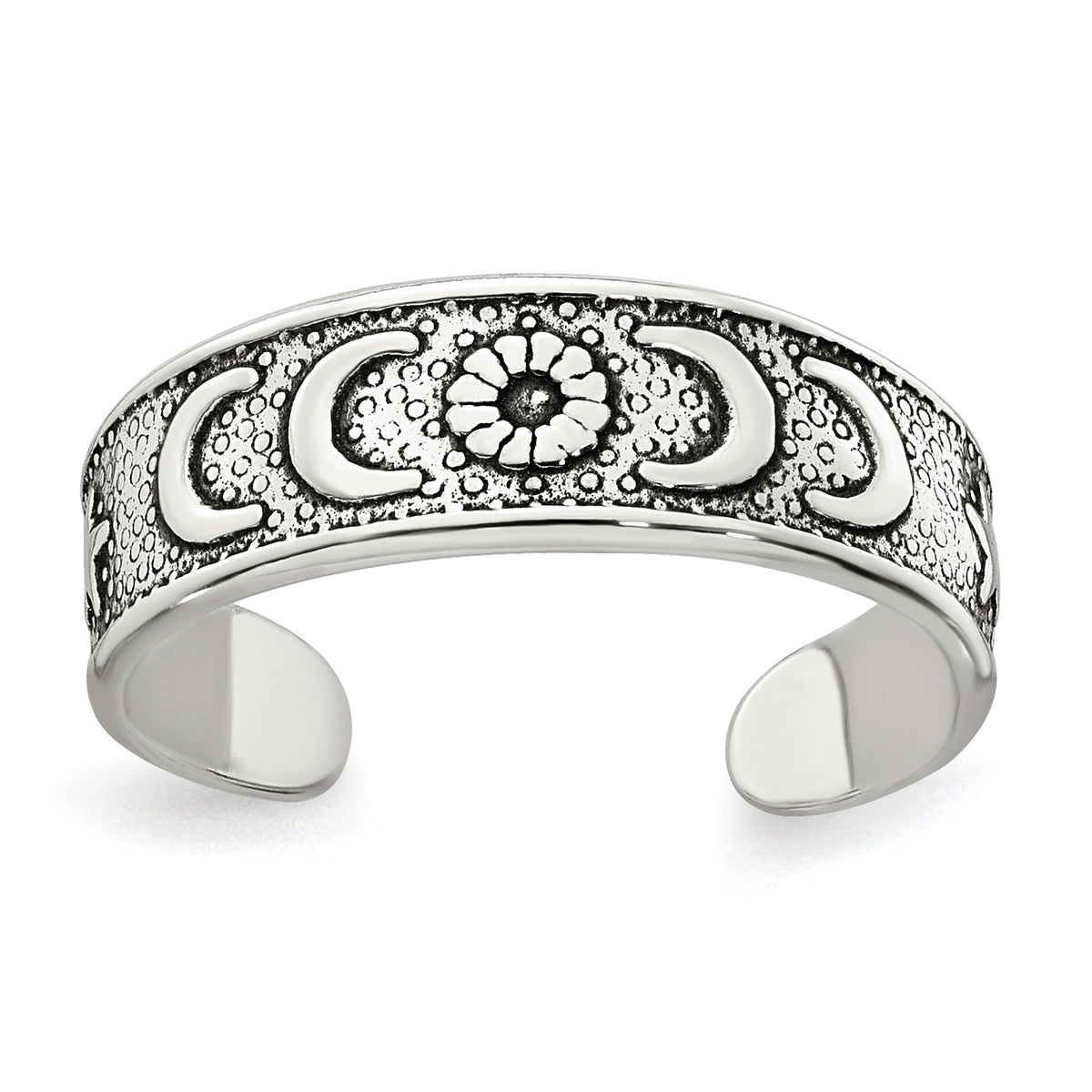 Sterling Silver Polished and Antiqued Moon and Star Toe Ring
