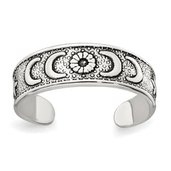 Sterling Silver Polished and Antiqued Moon and Star Toe Ring