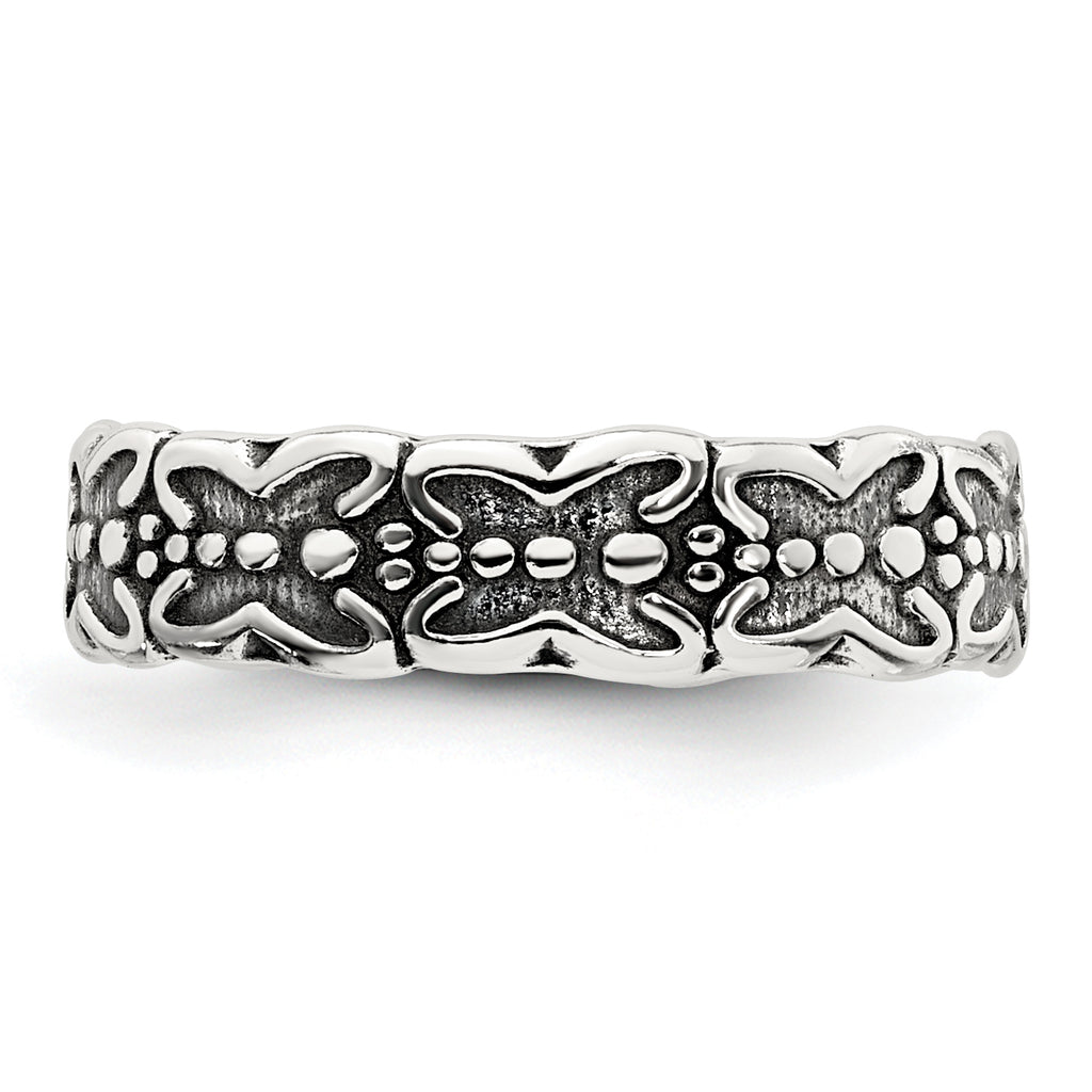 Sterling Silver Polished and Antiqued Butterfly Toe Ring
