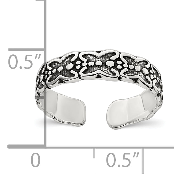 Sterling Silver Polished and Antiqued Butterfly Toe Ring