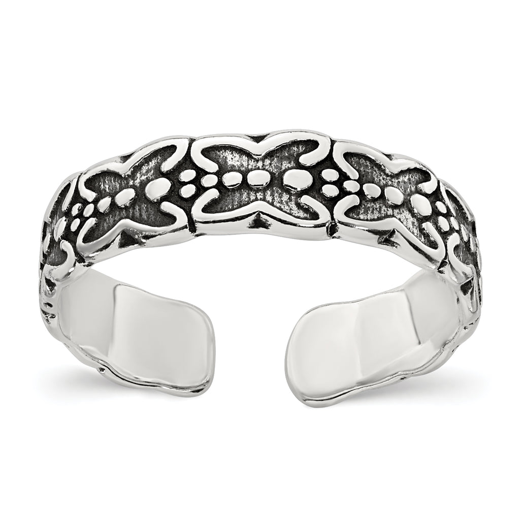 Sterling Silver Polished and Antiqued Butterfly Toe Ring