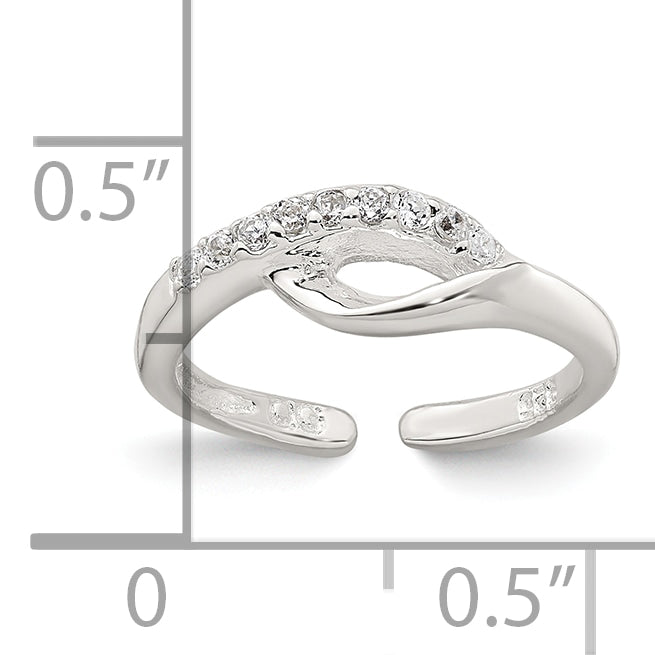Sterling Silver Polished Fancy CZ Adjustable Toe Ring