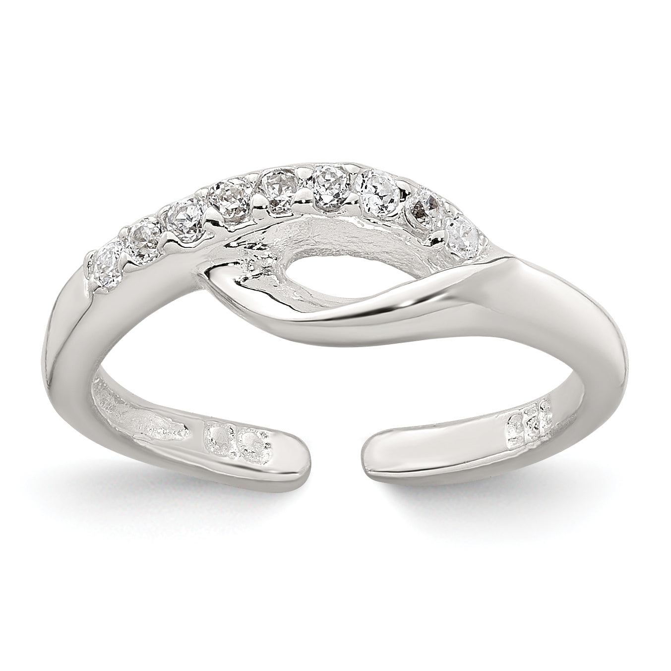 Sterling Silver Polished Fancy CZ Adjustable Toe Ring Main image