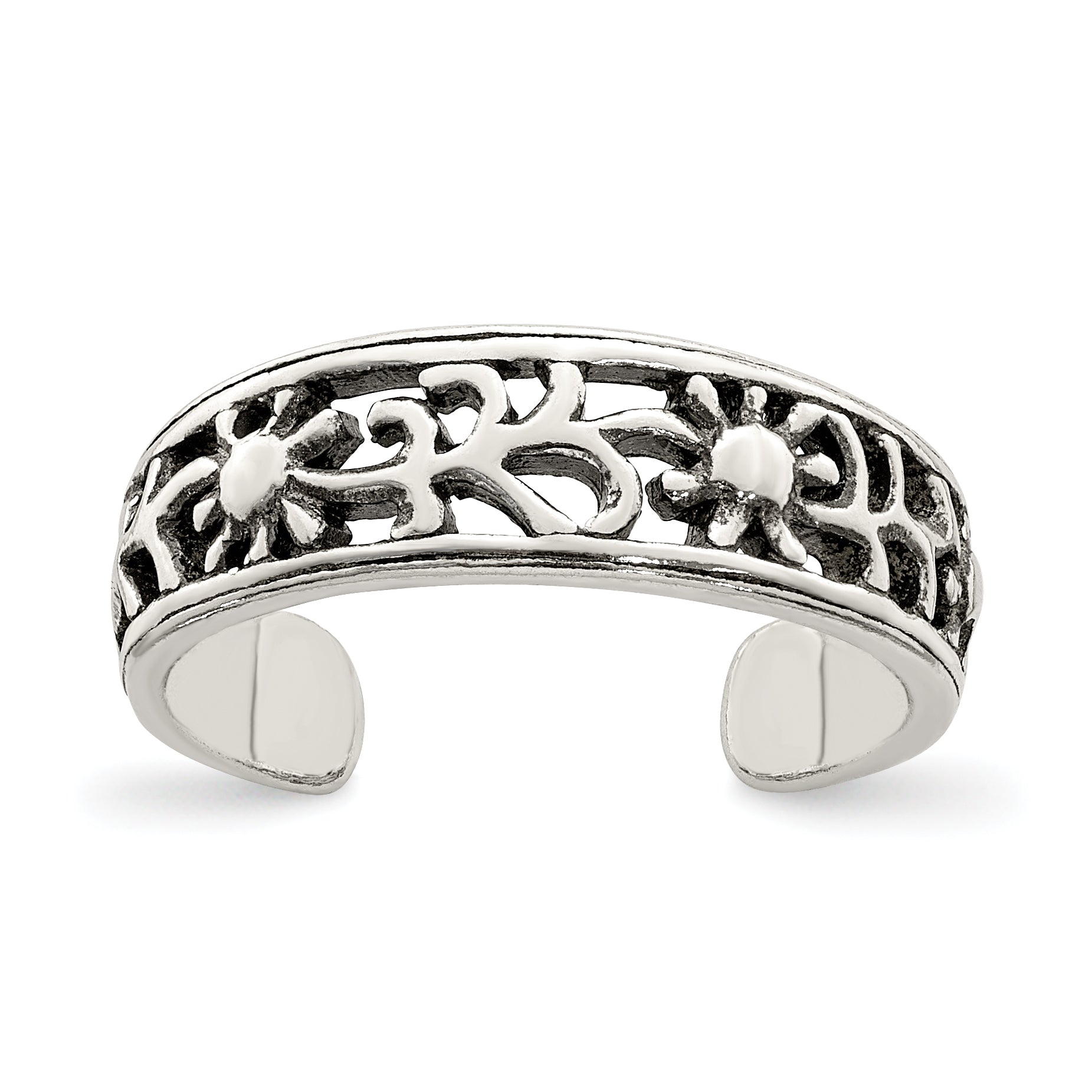 Sterling Silver Antiqued Floral Toe Ring Main image