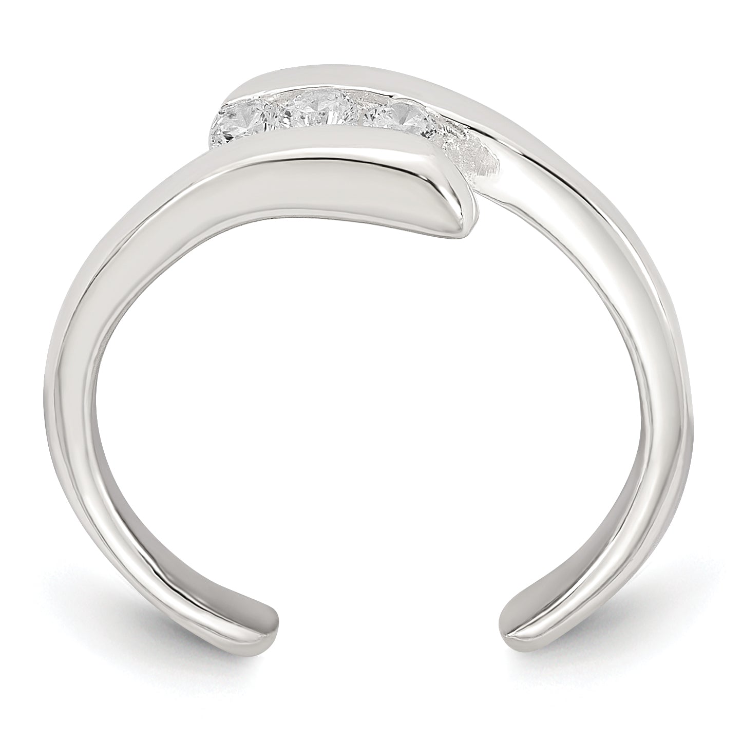 Sterling Silver Polished 3 Stone CZ Bypass Adjustable Toe Ring Secondary image