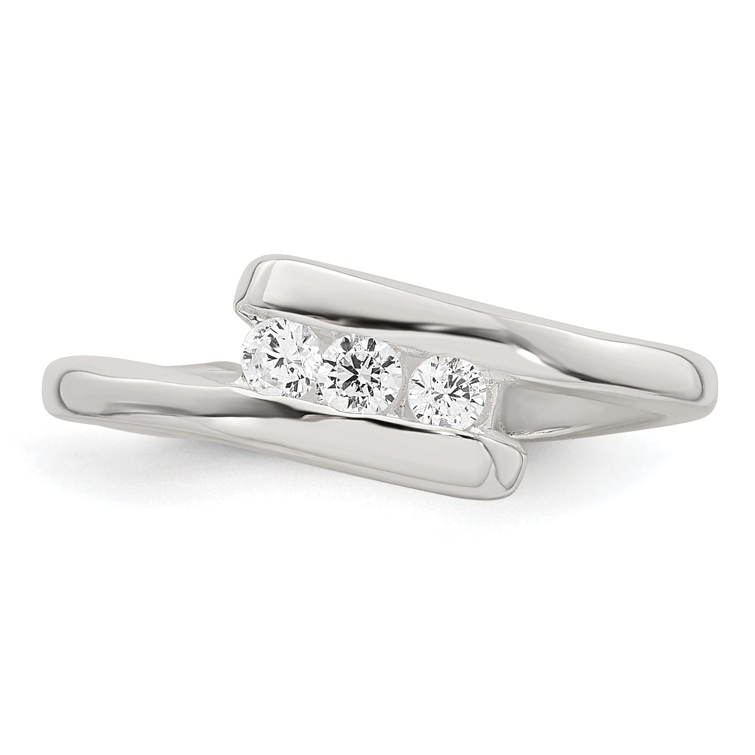 Sterling Silver Polished 3 Stone CZ Bypass Adjustable Toe Ring