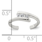 Sterling Silver Polished 3 Stone CZ Bypass Adjustable Toe Ring