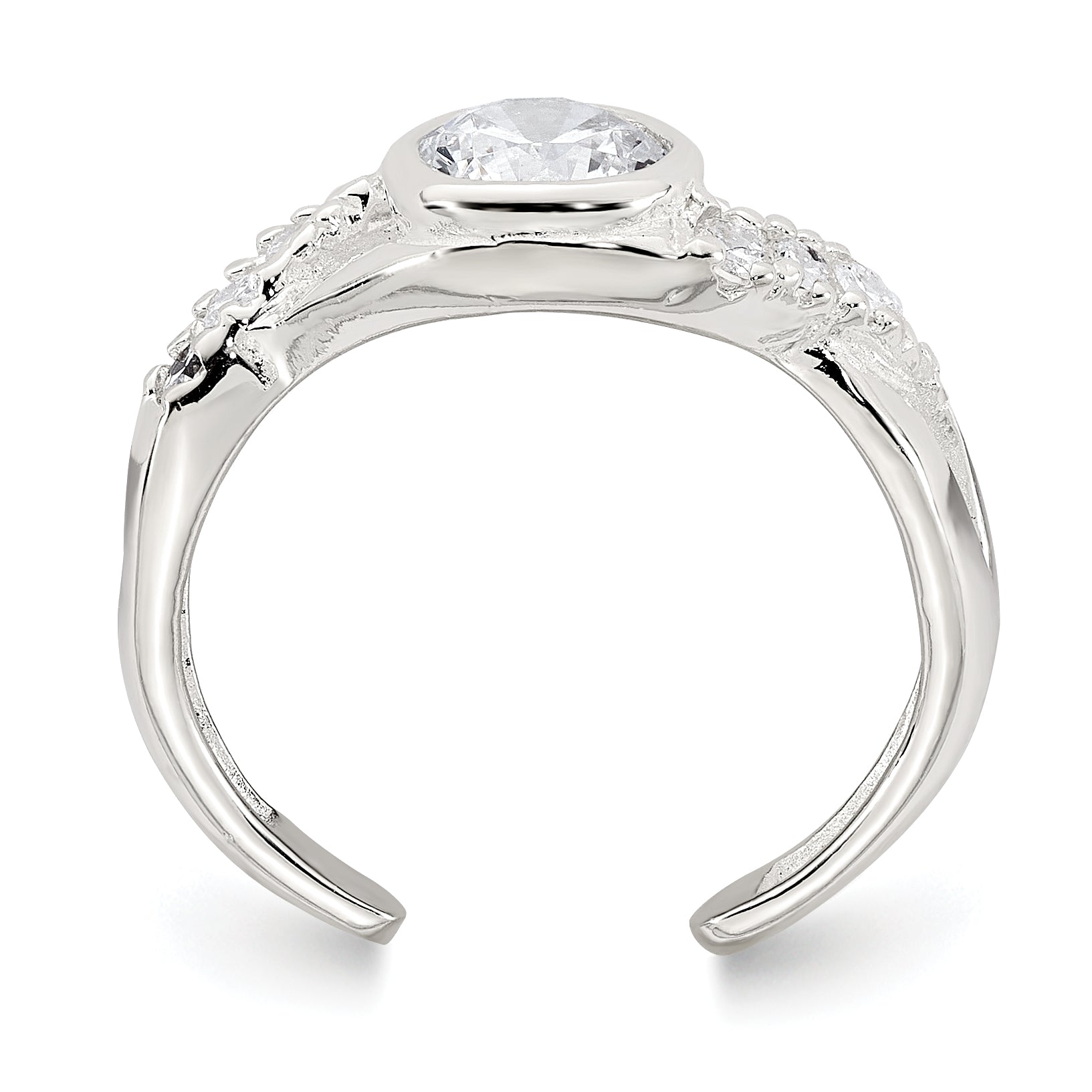 Sterling Silver Polished Fancy CZ Twisted Sides Adjustable Toe Ring
