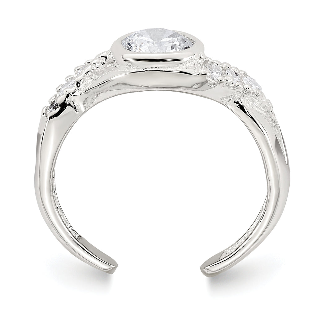 Sterling Silver Polished Fancy CZ Twisted Sides Adjustable Toe Ring