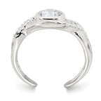 Sterling Silver Polished Fancy CZ Twisted Sides Adjustable Toe Ring