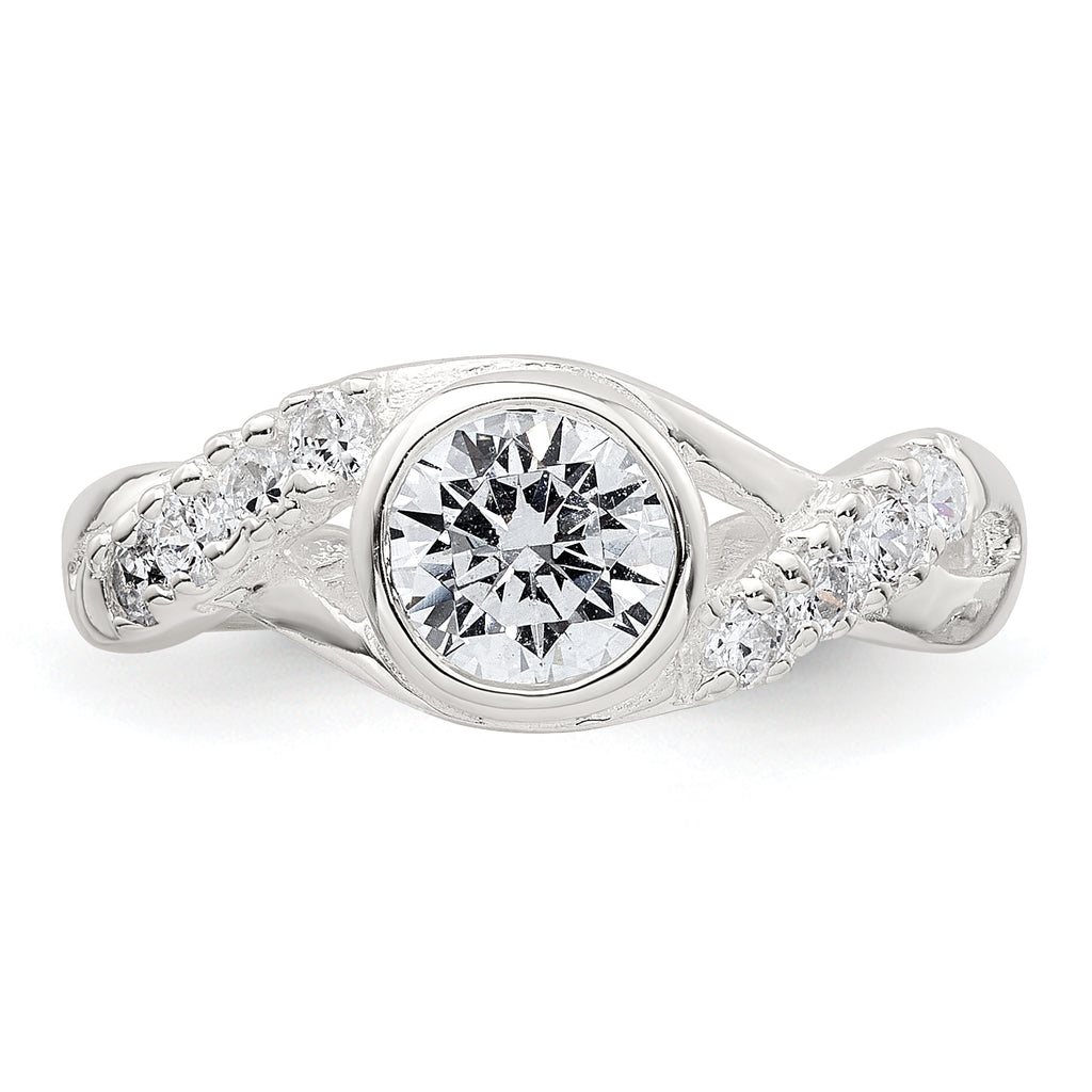 Sterling Silver Polished Fancy CZ Twisted Sides Adjustable Toe Ring