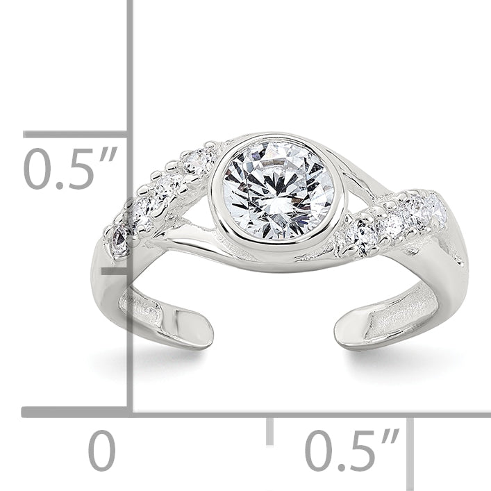 Sterling Silver Polished Fancy CZ Twisted Sides Adjustable Toe Ring