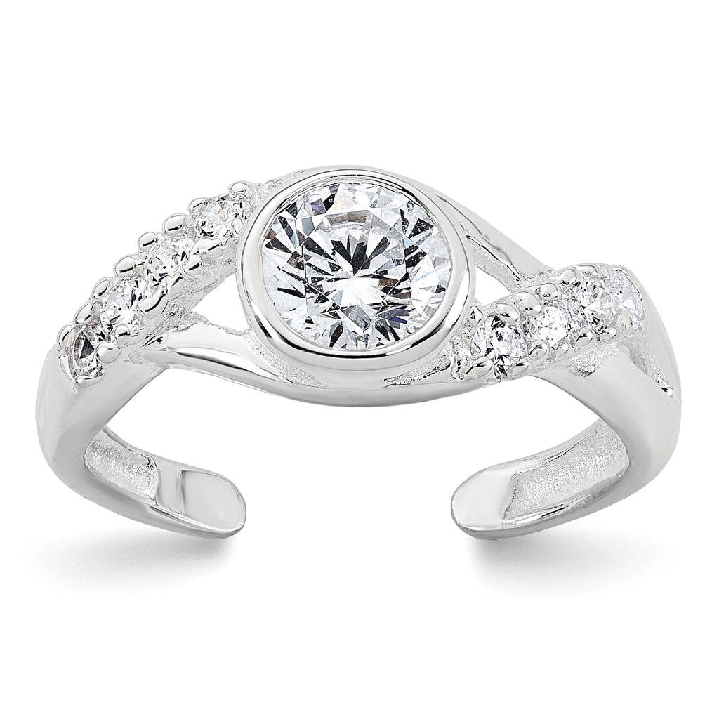 Sterling Silver Polished Fancy CZ Twisted Sides Adjustable Toe Ring