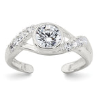 Sterling Silver Polished Fancy CZ Twisted Sides Adjustable Toe Ring