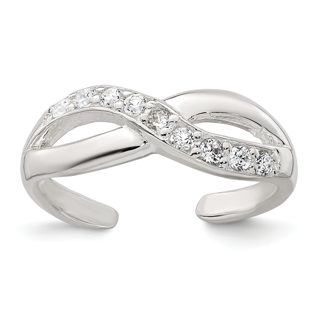 Sterling Silver Polished CZ Infinity Adjustable Toe Ring