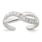 Sterling Silver Polished CZ Infinity Adjustable Toe Ring