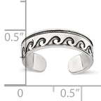 Sterling Silver Polished and Antiqued Waves Toe Ring