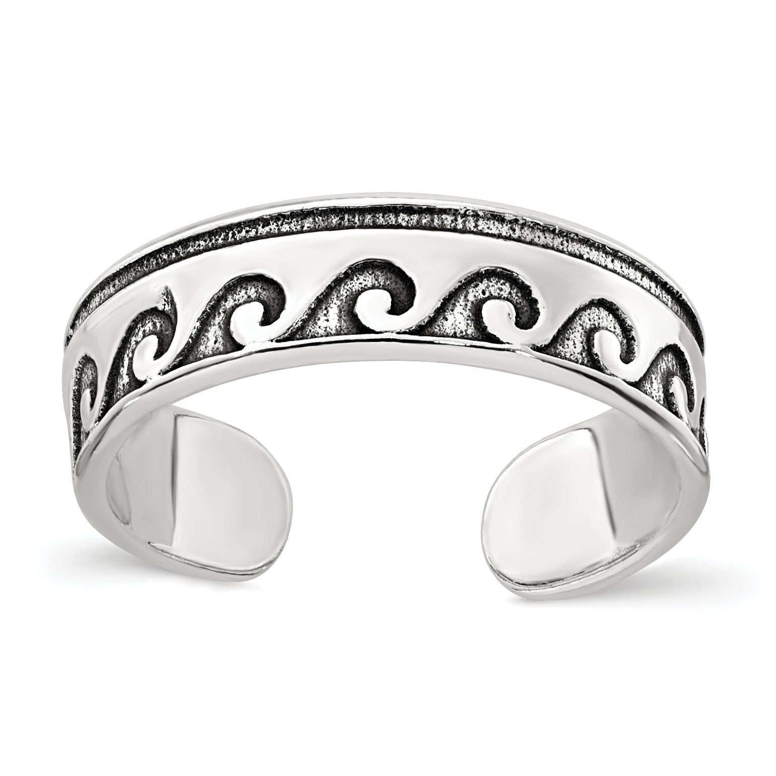 Sterling Silver Polished and Antiqued Waves Toe Ring Main image