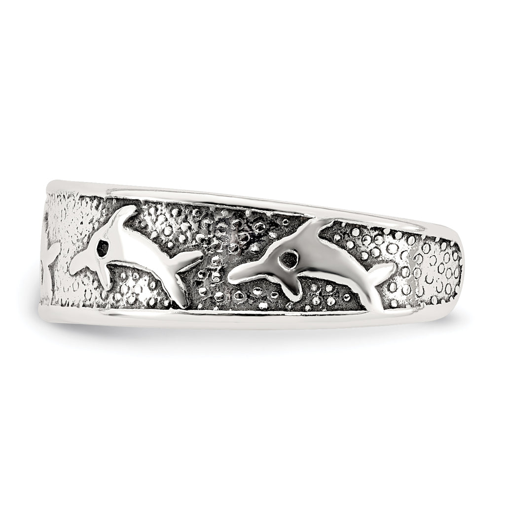 Sterling Silver Polished and Antiqued Dolphin Toe Ring