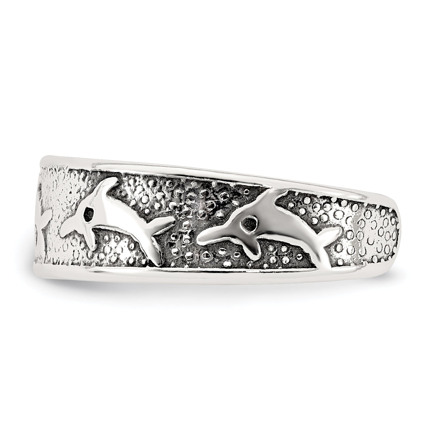 Sterling Silver Polished and Antiqued Dolphin Toe Ring
