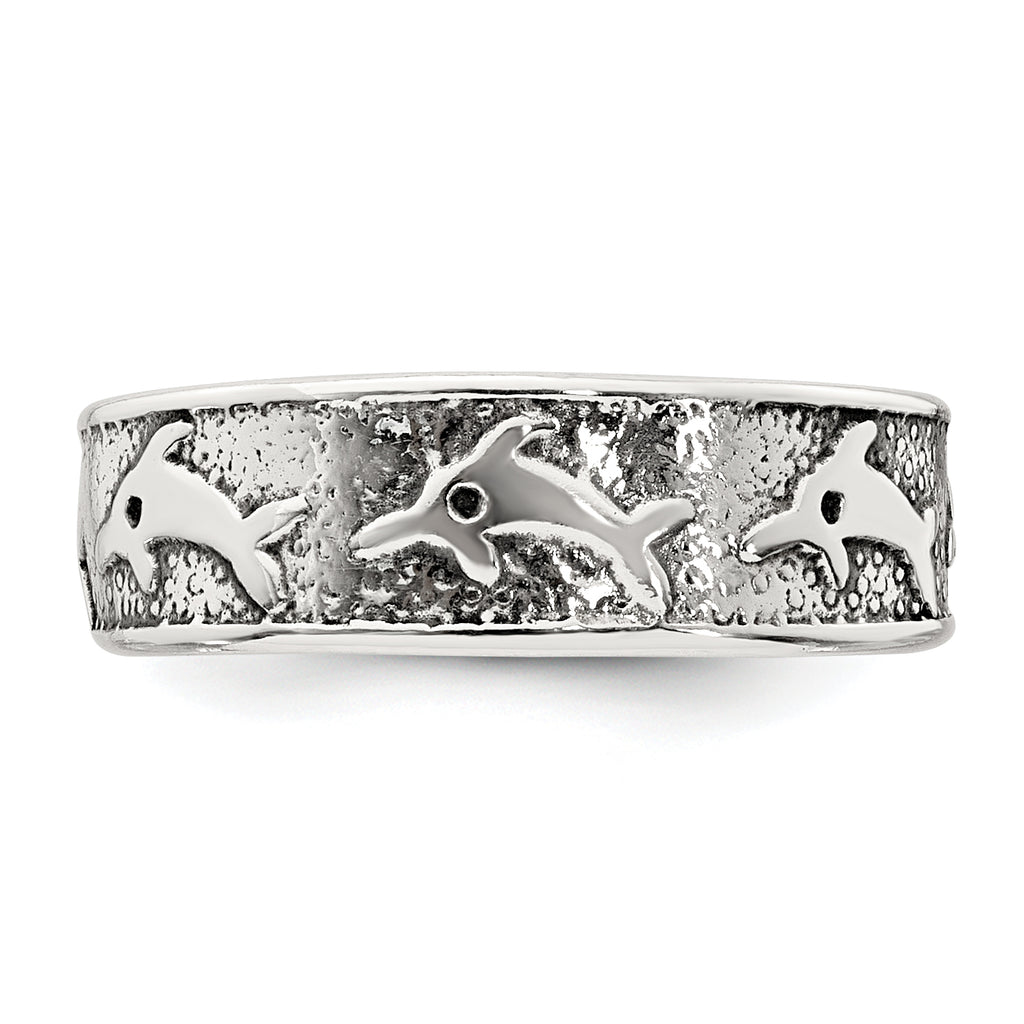 Sterling Silver Polished and Antiqued Dolphin Toe Ring