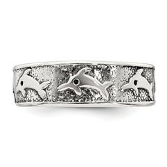 Sterling Silver Polished and Antiqued Dolphin Toe Ring