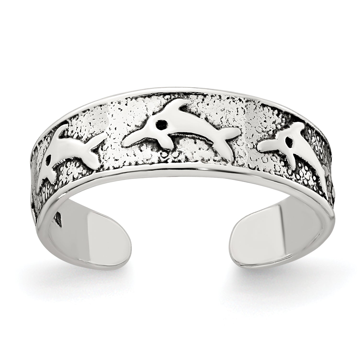 Sterling Silver Polished and Antiqued Dolphin Toe Ring Main image