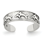 Sterling Silver Polished and Antiqued Dolphin Toe Ring