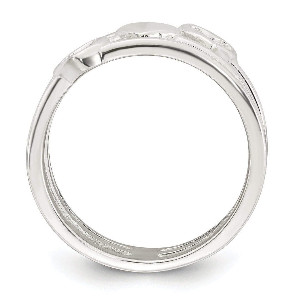 Sterling Silver Polished Hearts Three Band Size 8 Ring