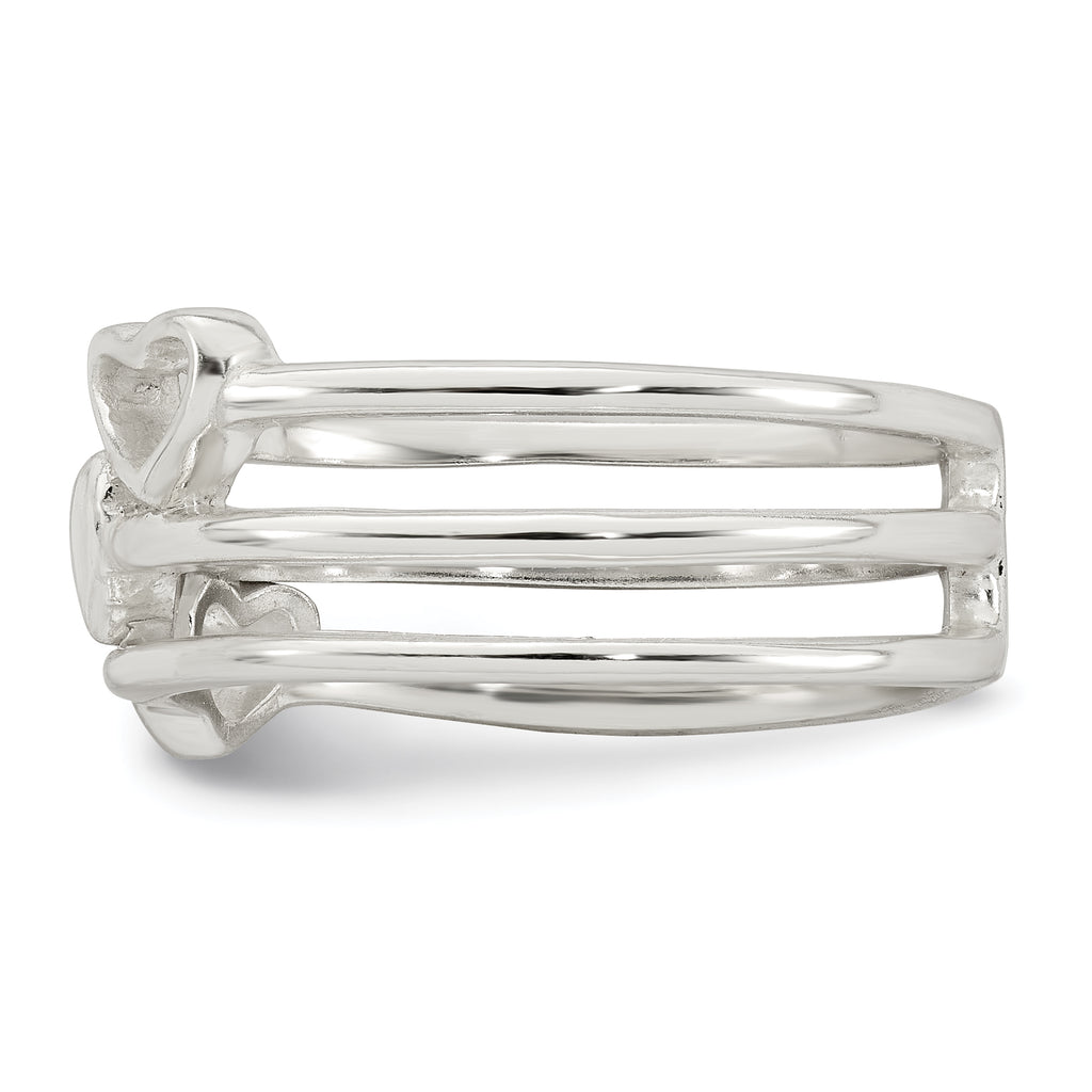 Sterling Silver Polished Hearts Three Band Size 8 Ring