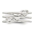 Sterling Silver Polished Hearts Three Band Size 8 Ring