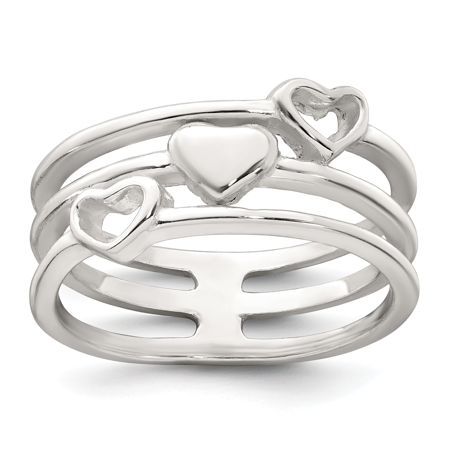 Sterling Silver Polished Hearts Three Band Size 8 Ring Main image