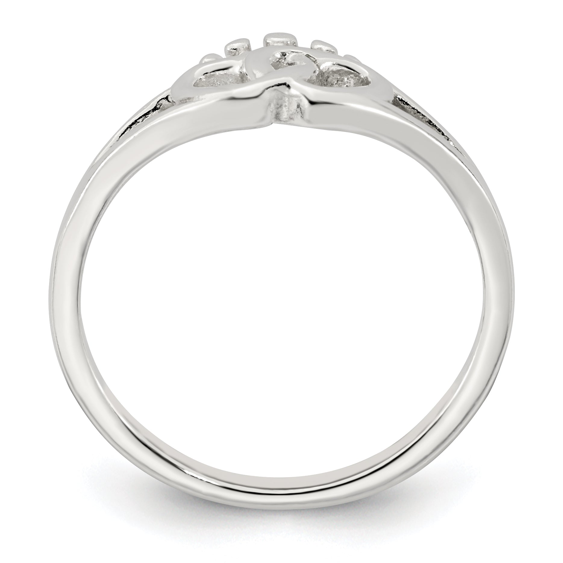 Sterling Silver Polished Interlocking Hearts With Crown Ring