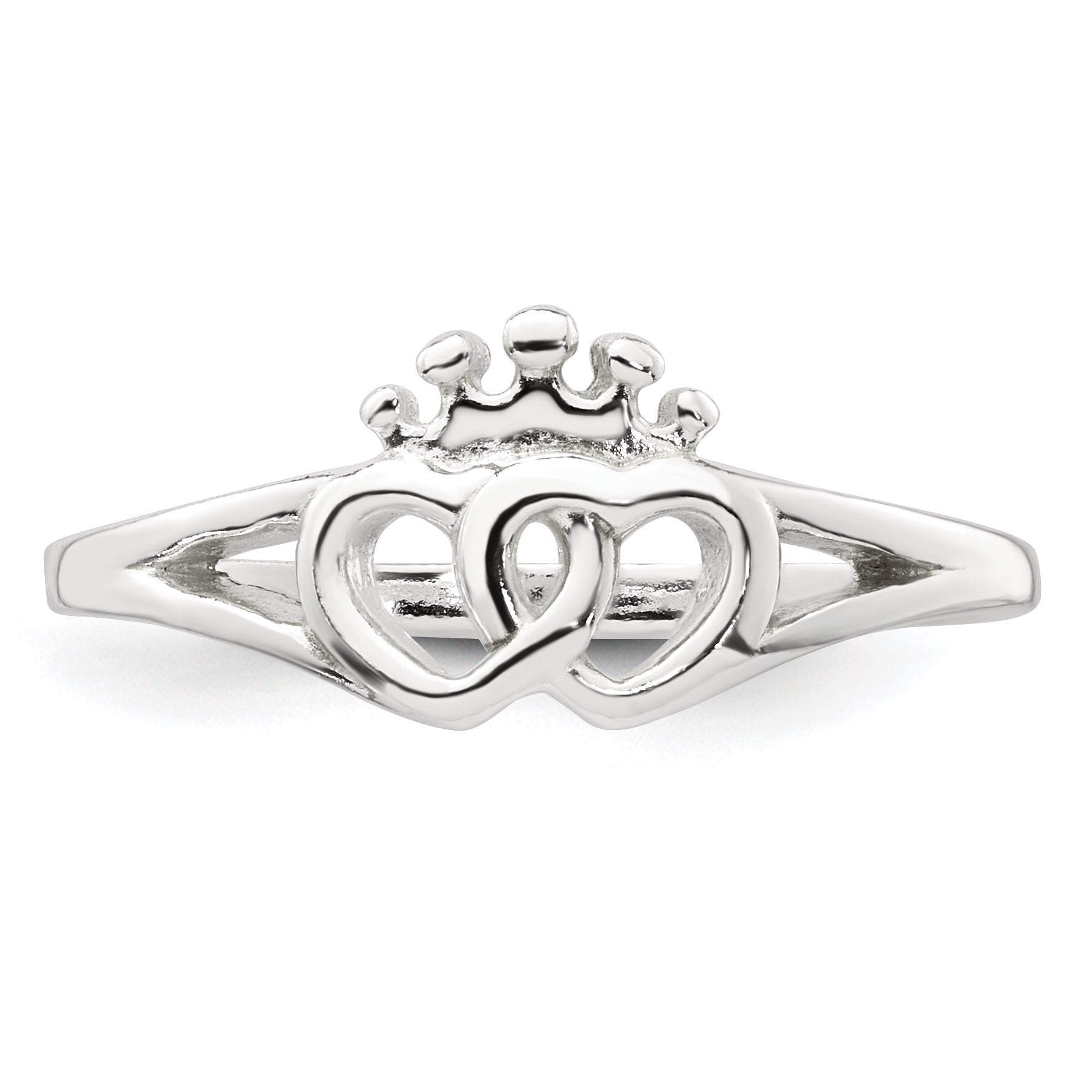 Sterling Silver Polished Interlocking Hearts With Crown Ring