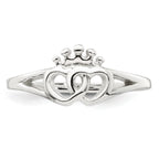 Sterling Silver Polished Interlocking Hearts With Crown Ring