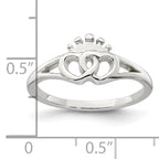 Sterling Silver Polished Interlocking Hearts With Crown Ring