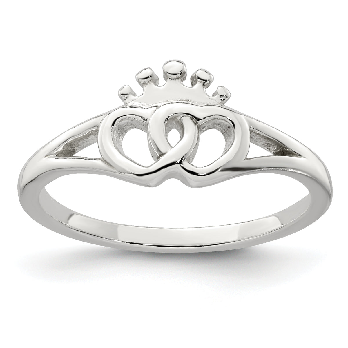 Sterling Silver Polished Interlocking Hearts With Crown Ring